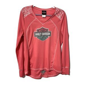 Harley-Davidson‎ Women's Pink Long Sleeve Jersey Large Horny Toad Temple Tx